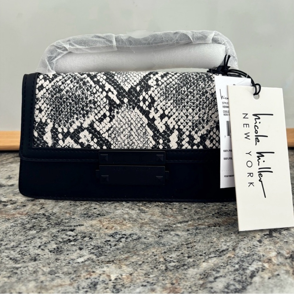 Nicole Miller Black and White Snakeskin Crossdbody! NWT!